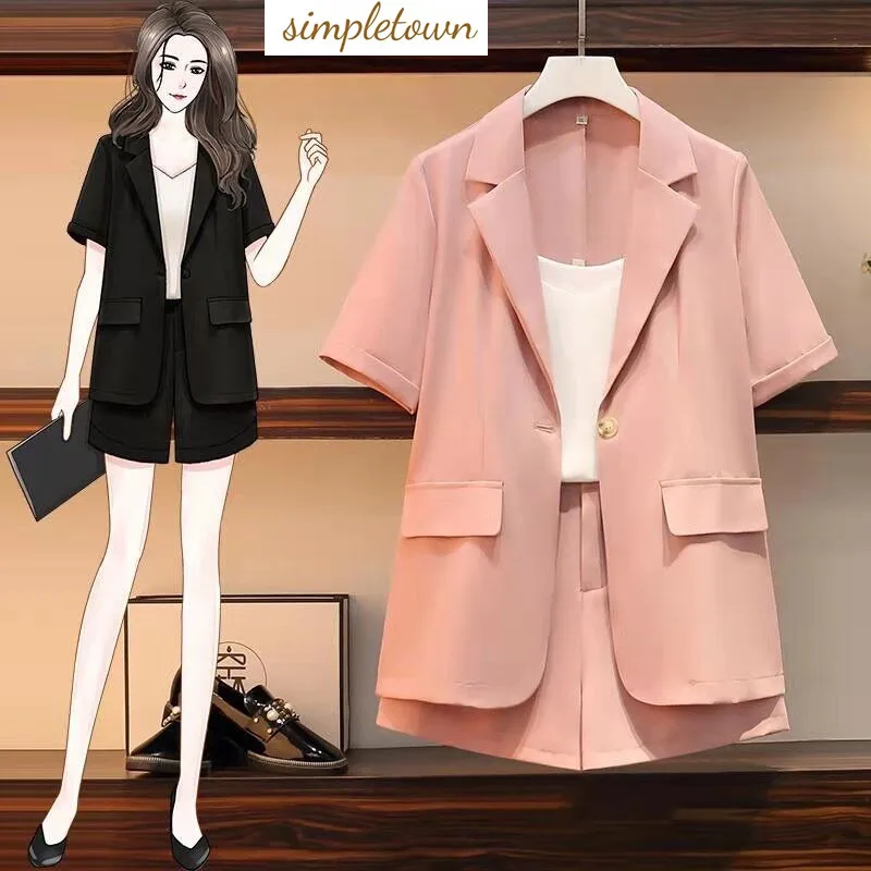 Fashionable Women\'s Set 2024 Korean Spring/Summer Slimming Thin Western Suit Coat Casual Shorts Three Piece Set