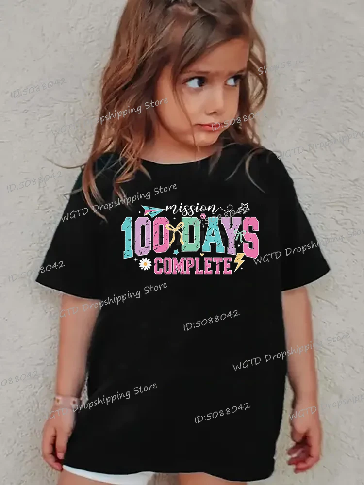 

Children's Clothing Mission 100 Days Complete Print T Shirt Boys Girls Funny Graphics Fashion Short Sleeve Kids Casual Tshirts