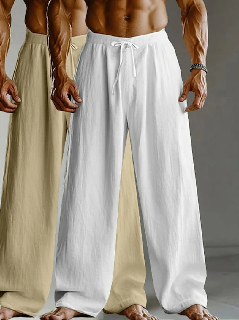 

Men's Loose Wide Leg Cotton Linen Sports Pants Thin Breathable Casual Loose Fit Long Trousers Two Piece Set Spring Summer