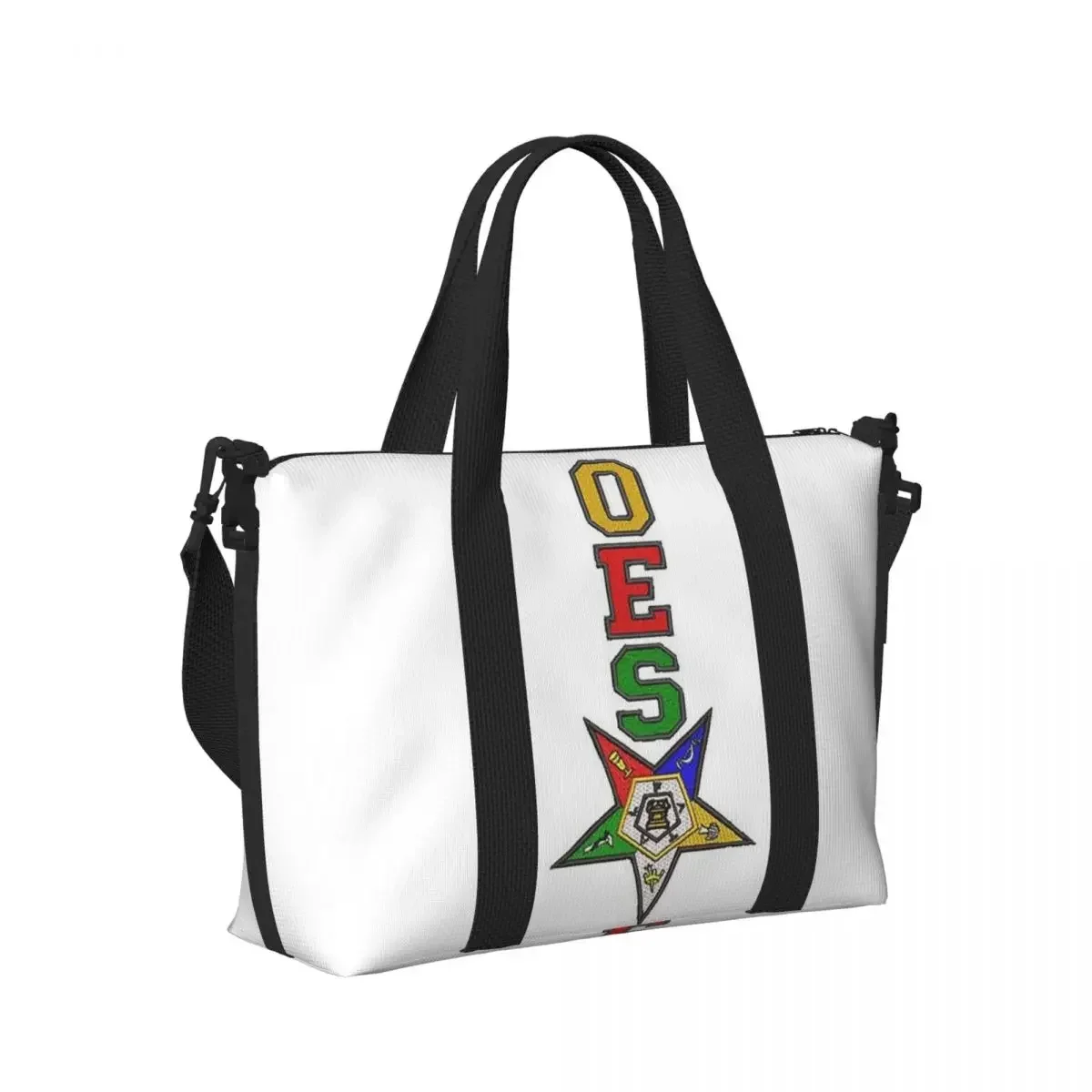 

Order Of The Eastern Star Logo OES Beach Travel Bag Large Capacity Tote Bags for Gym Sport Women Shopping Duffle Shoulder Bag