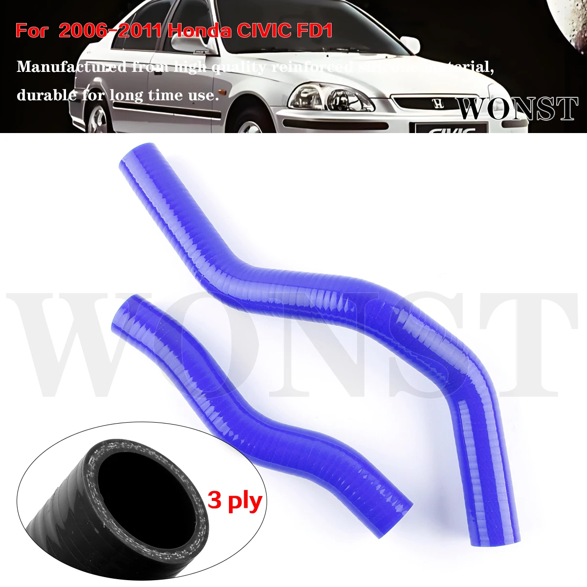 

3 Ply For 2006-2011 Honda CIVIC FD1 DX EX LX SI R18A K20Z ACURA RSX 1.8/2.0 Silicone Radiator Coolant Pipe Tube Hose Kit