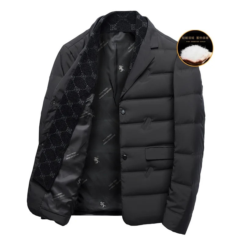 Winter new men's suit collar down jacket light luxury fashion thermal belt scarf casual down suit jacket men