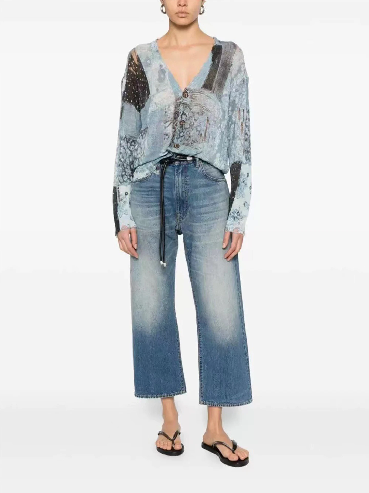 

Blue Summer New Style Loose Fit Thin Straight Leg Jeans Women's mid High Waist Jeans Casual Wear Comfortable Medium Weight