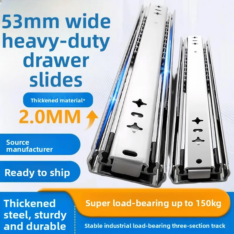 Heavy Duty Three Section Drawer Slides Locking Self Lock Or Damping Variants Cold Rolled Brushed Steel Rails In Mm Pair Sizes