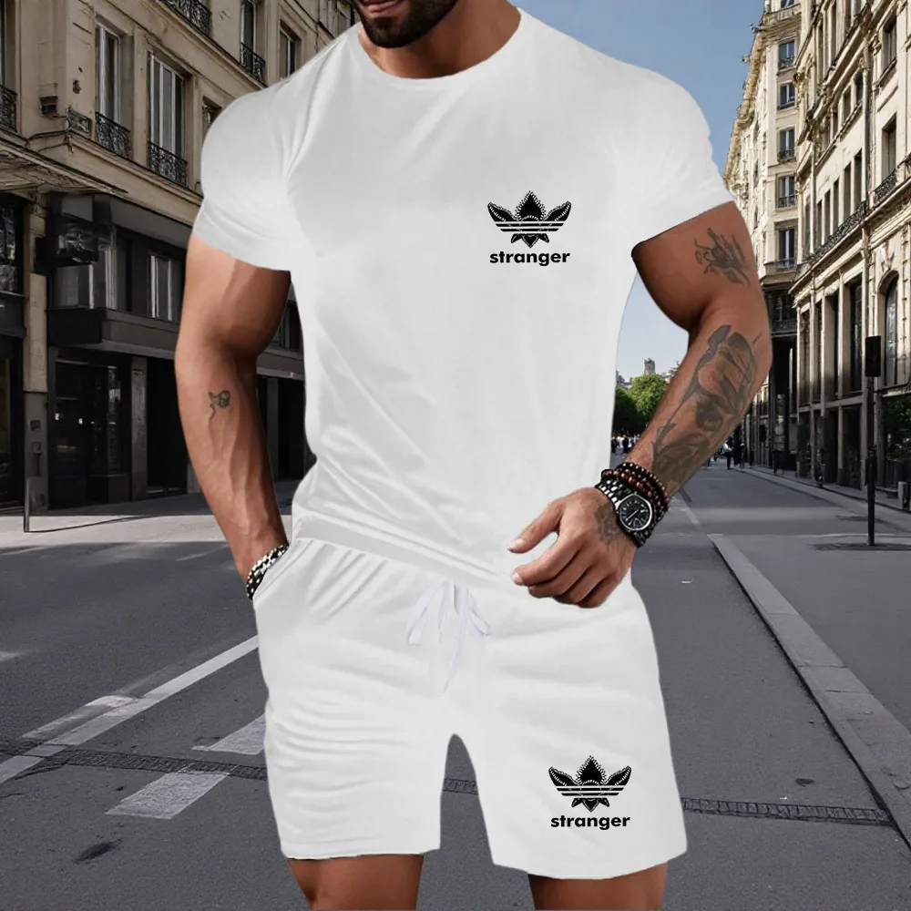 

New fashionable summer sports suit for men, casual fitness, jogging, basketball, fashionable short sleeved T-shirt+shorts 2 sets