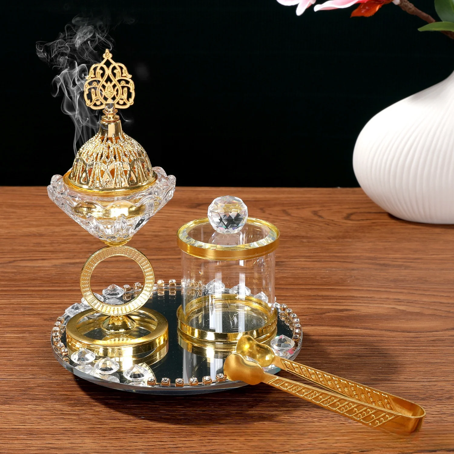 

Golden Light Luxury Incense Burner Set, Crystal, Aromatherapy, Sandalwood, Ornaments, Hotel, 3-Piece Set