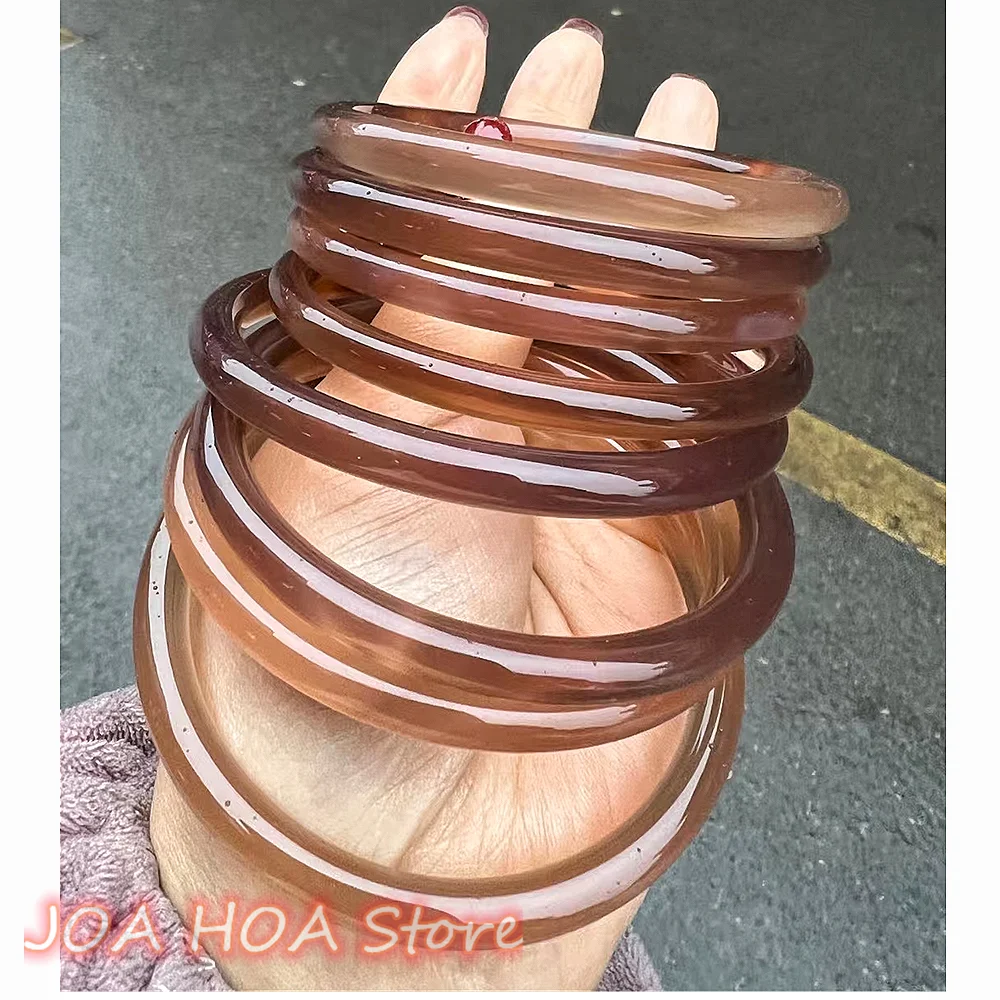 Tea Tree Color Natural Jadeite Bracelet Delicate High End Agate Chalcedony Jade Bangle Fine Jewelry Handring