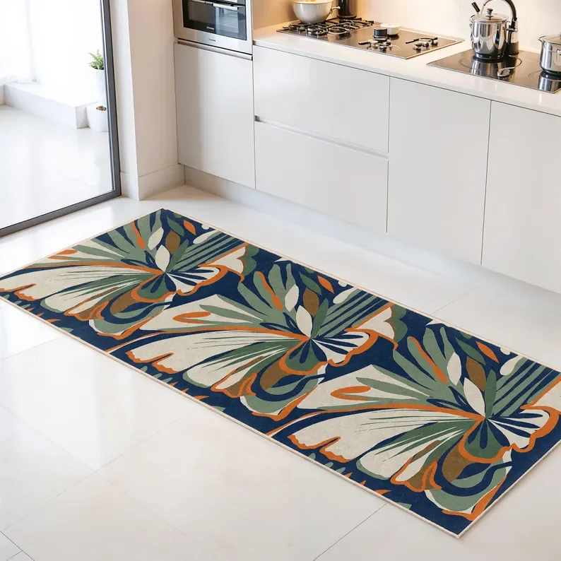 Colorful Retro Fish Kitchen Runner Rug Mid-Century Sardine Mat Nautical Doormat Kitchen Entryway Area Carpet Autumn Garden Decor