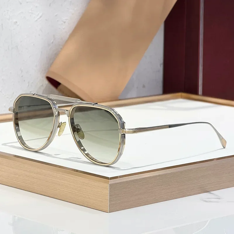 

COMMANDER Vintage Craft Sliver Double Bridge Pilot Sunglasses for Men Light Luxury Top Quality Alloy Solar Glasses for Male