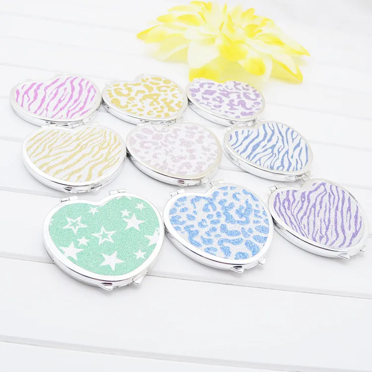 CX244 Portable Pocket Mirror Heart Shaped Folding Double-sided Mirror Steel Makeup Mirrors Small Purse Mirror of Girls Women