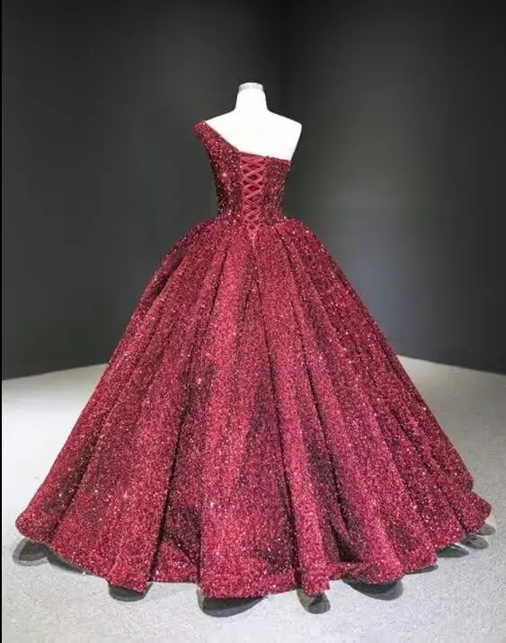 Abito da ragazza di fiore con paillettes Abito da spettacolo con paillettes monospalla per ragazze Abito da ballo formale da principessa scintillante per bambini