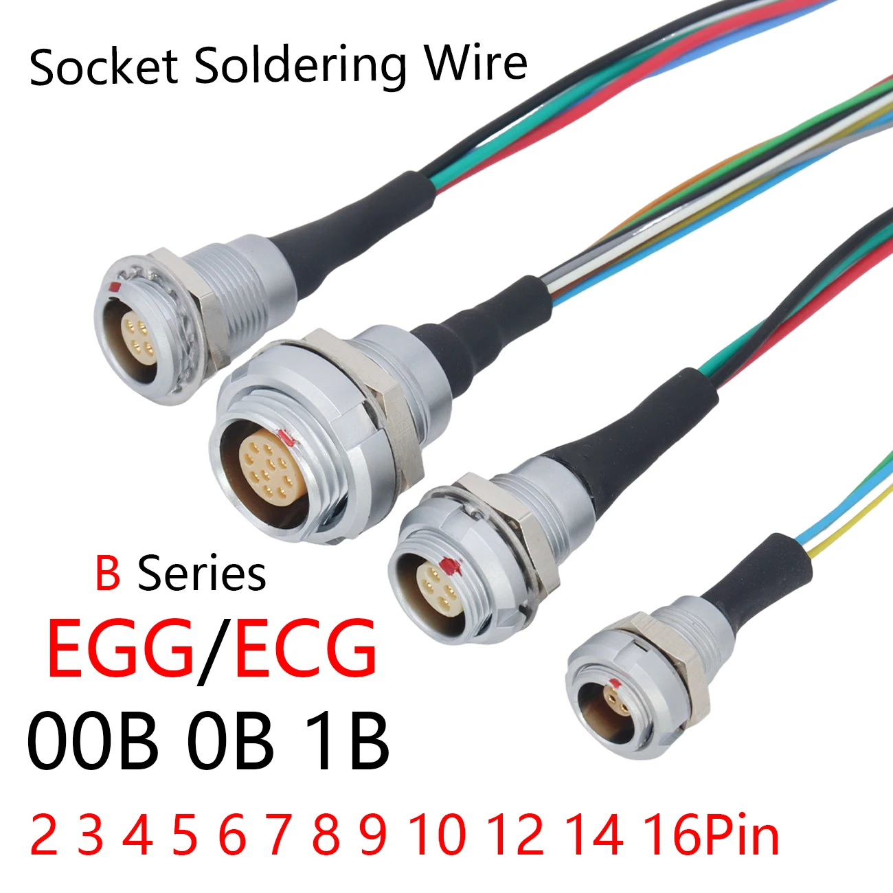 EGG ECG 00B 0B 1B Female Sockets With 20cm Cable Aviation Metal Push Pull Self-locking Connectors 2 3 4 5 6 7 8 9 10 12 14 16Pin