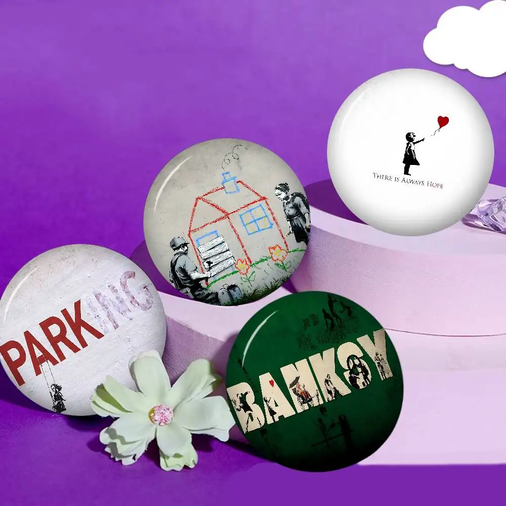 Artist Banksy Creative Pins Funny Faces Round Snap-in Brooch Badge Backpack Hat Accessories Jewelry Gifts