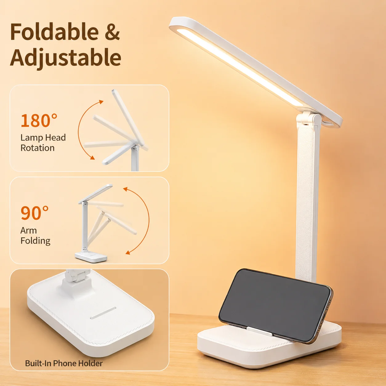 LED Desk Lamp 3 Levels Dimmable Touch Night Light USB 5V Eye Protection Foldable Table Lamp for Bedroom Bedside Desk