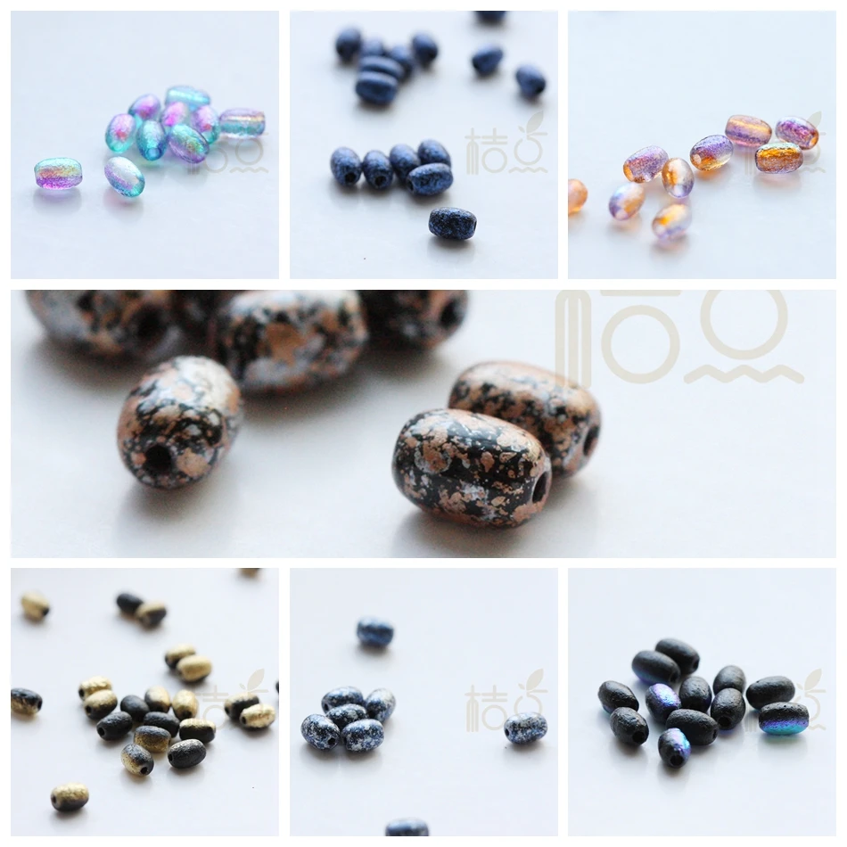 10 Pieces Czech Pressed Glass Rice Spacer Beads - Varies Vintage Colors 4x6mm (BONMIXG)