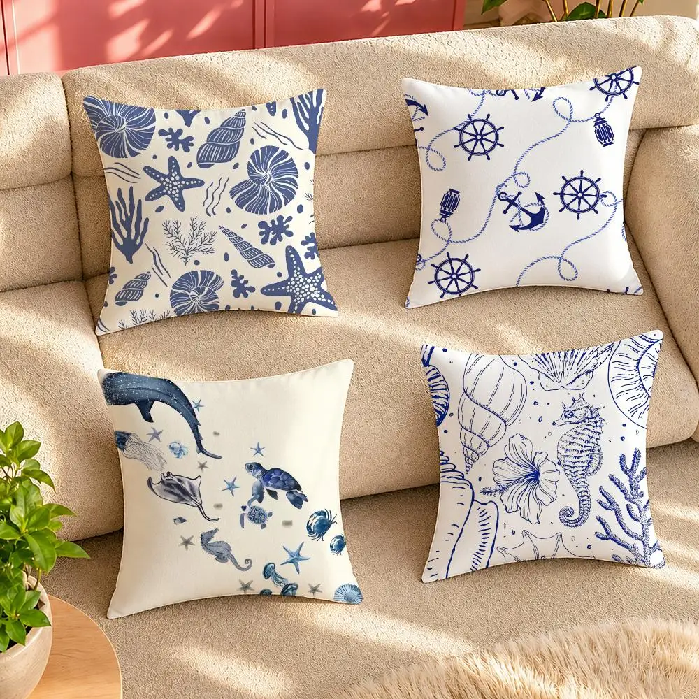 shark marine theme rudder anchor animals Cushion Cover Pillow Cover Decorative Throw Couch Home Decor for Living Room Sofa