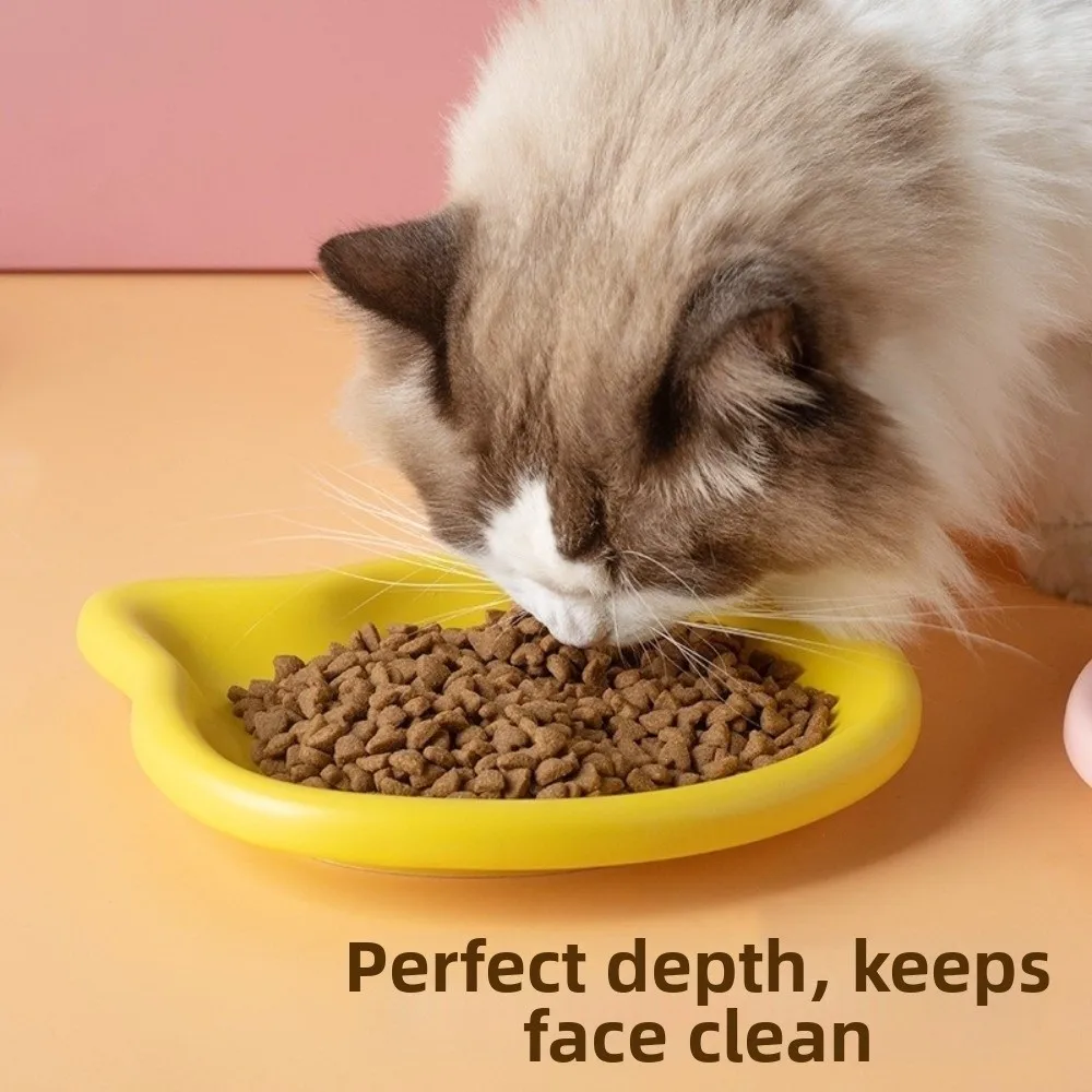 Cute Cat Shape Cat Bowl Non-slip Plastic Cat Food Bowl Anti-Fall Flip Kitten Bowl Pet Feeding