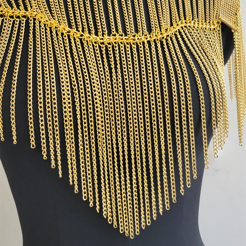 Y2K Damen-Tanktop mit Quasten und Körperkette, sexy hochgeschlossene Weste für Nachtclub, Party, Festival, Schmuck-Accessoire-Outfits – Detail 11