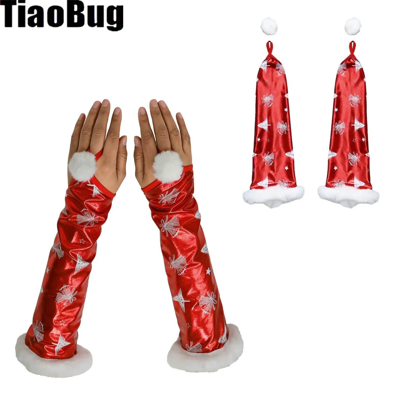 Long Fingerless Metallic Gloves Plush Trim Design Women Opera Halloween Cosplay Costumes Gloves
