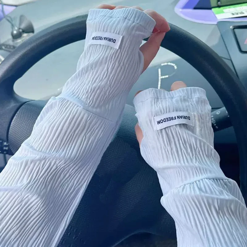 2026  Ice Silk Sunscreen Sleeves for Women Loose Solid Color Ins Trendy Driving UV Protection Summer Ice Sleeves