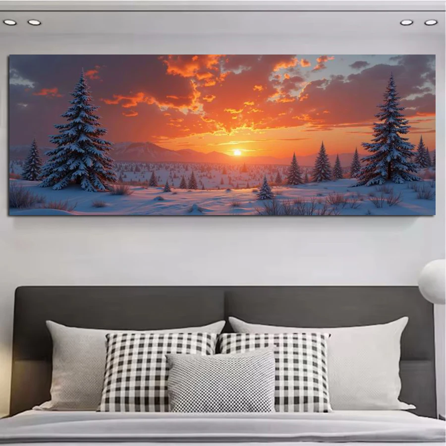 Winter Sunset Scenery Large Size Diy Diamond Painting Kits Landscape Snow Full Square Round Drill Mosaic Embroidery Picture