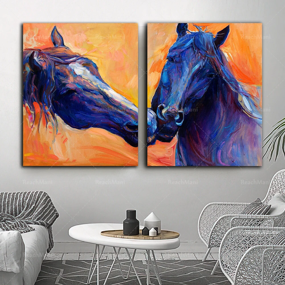 

Blue Horse Canvas Painting, Abstract Horse Couple Art, Horse Poster, Horse Wall Decor, Horse Gift
