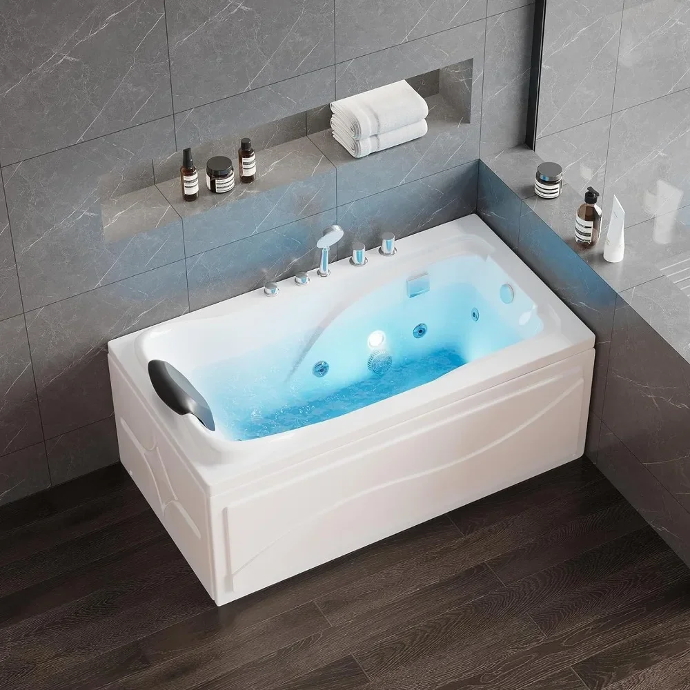 Acrylic Whirlpool Bathtub Rectangular Spray Soaking Bathtub Hydraulic Massage Therapy, Faucet and Chromotherapy Nozzle