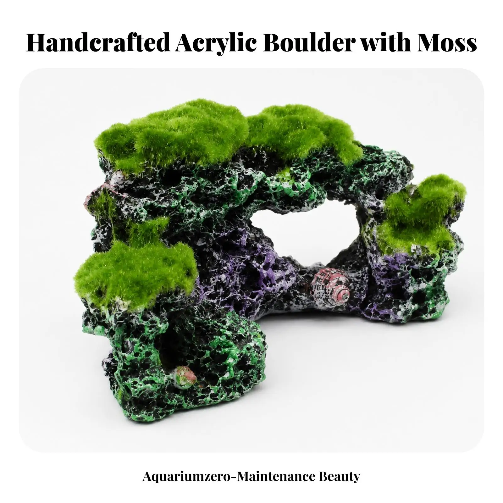 Decorative Coral Reef for Aquarium Enclosure with Black Green Lilac Rock Texture for Pets