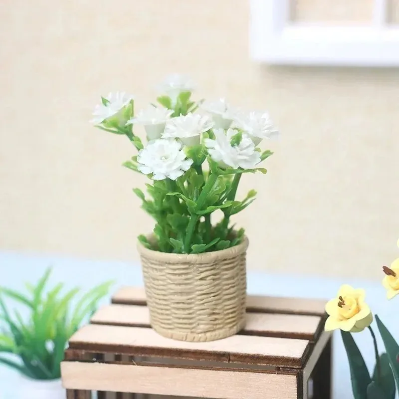1:12 Scale Mini Potted Daisy Mint Plant, Dollhouse Miniature Simulation Flower Tree Model Garden Home Decor