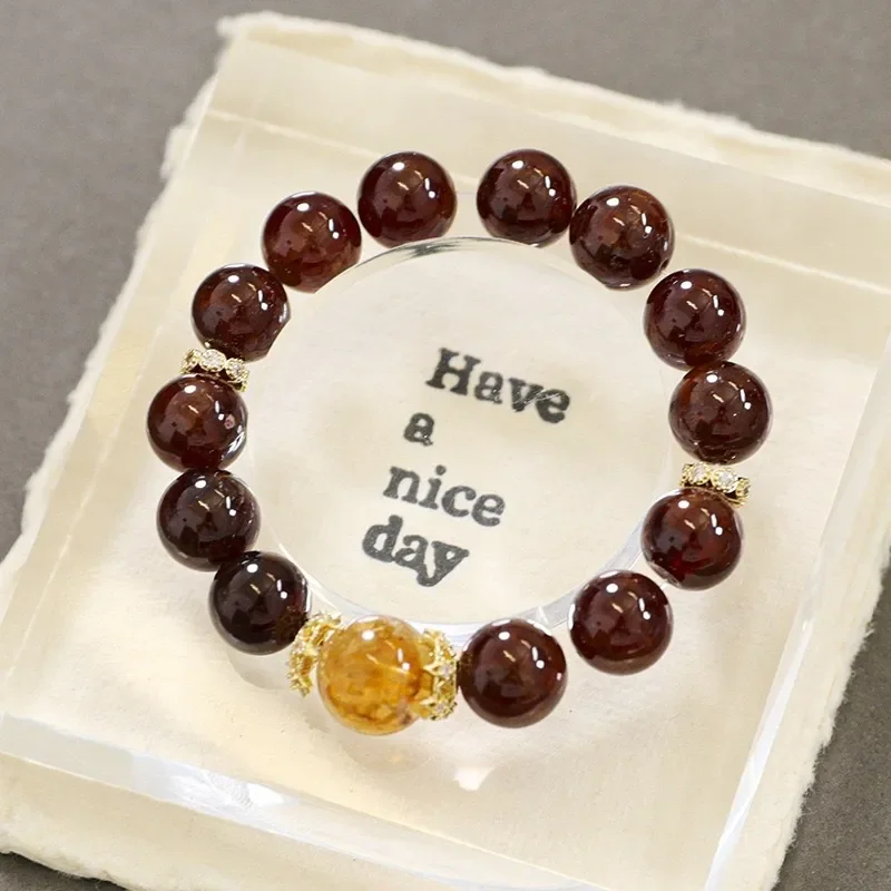 Natural cow blood red garnet single circle crystal bracelet chain women's fashion temperament commuting versatile noble