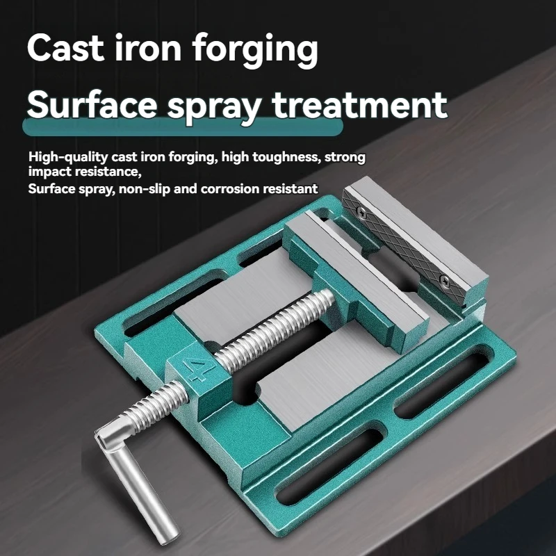 Drilling machine fixtures and clamping workbenches, precision flat-jaw vises and small bench vises, fixed bench vise platforms.
