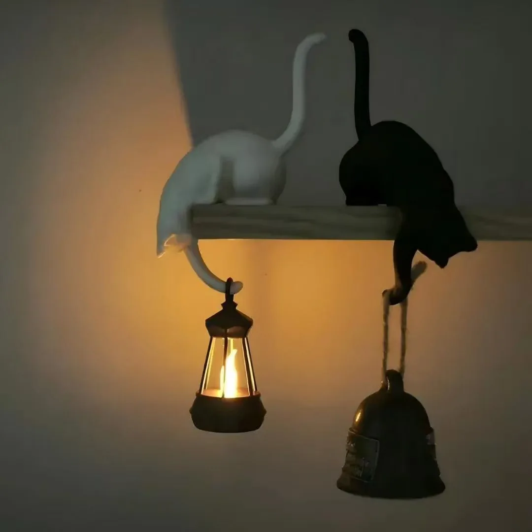 Two Popular Cat Upside down Storage Hooks Creative Black Cat Tail Key Storage Rack Home Decoration Ornament