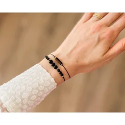 Protection Bracelet Set, Black Tourmaline, Black Onyx, Tiger's Eye Dainty Handmade Silk Bracelet For Her