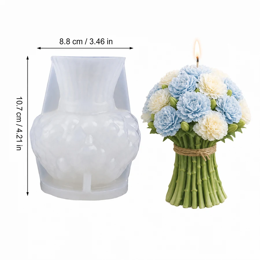 3D Blue and White Carnation Bouquet Silicone Mold – Suitable for Candles and Resin; Ideal for Weddings and Birthday Gifts