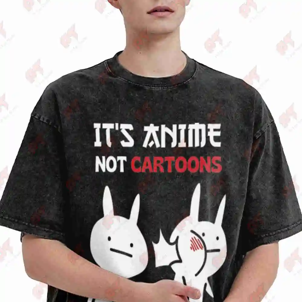 Japanese Funny It'S Anime Not Cartoons Baka Vintage Washed Tee Pure Cotton T-Shirt