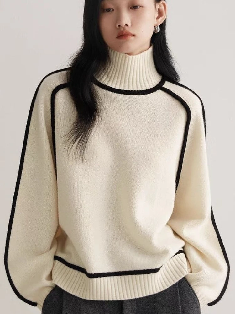 Autumn Winter Women's Turtleneck Sweater Elegant Thicken Velvet Lined Warm Sueter Knit Pullover Slim Tops Jersey Female Clothing