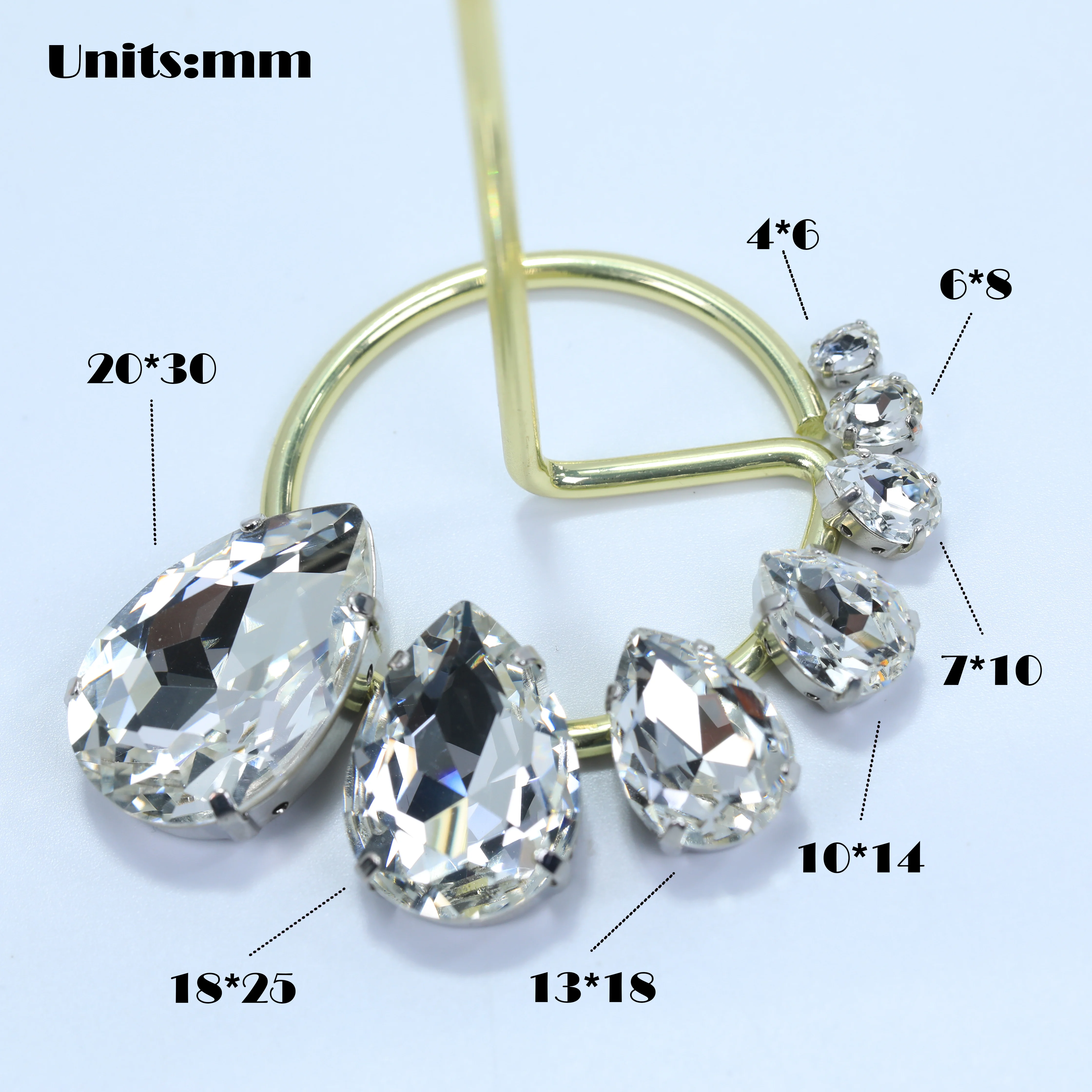 Hochglänzende K9 Tropfenförmige Strasssteine mit Krappenfassung, Bling-Kristallperlen für Brautkleider, Stickereien, Schuhe, Taschen, DIY-Basteldekorationen – Detail 7