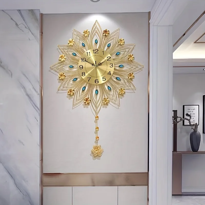 Light Luxury Wall Clock Golden European-Style Creative Large Wall-Mounted Clock Bedroom Decorations Home Accessories Gift