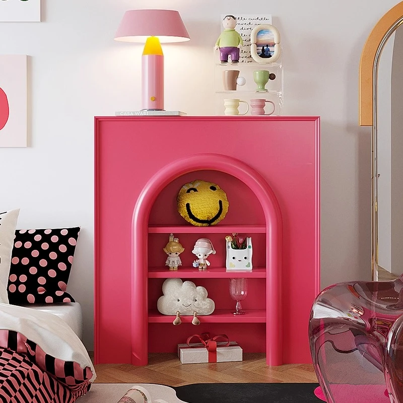 

Dopamine pink fake fireplace decorative cabinet, porch rack