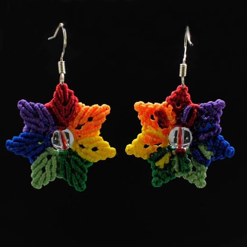 Handmade Thread Rope Wrapped Weave Colorful Woven Macrame Braided Earrings Natural Rock Crystal Round Beads Stone Women Earring