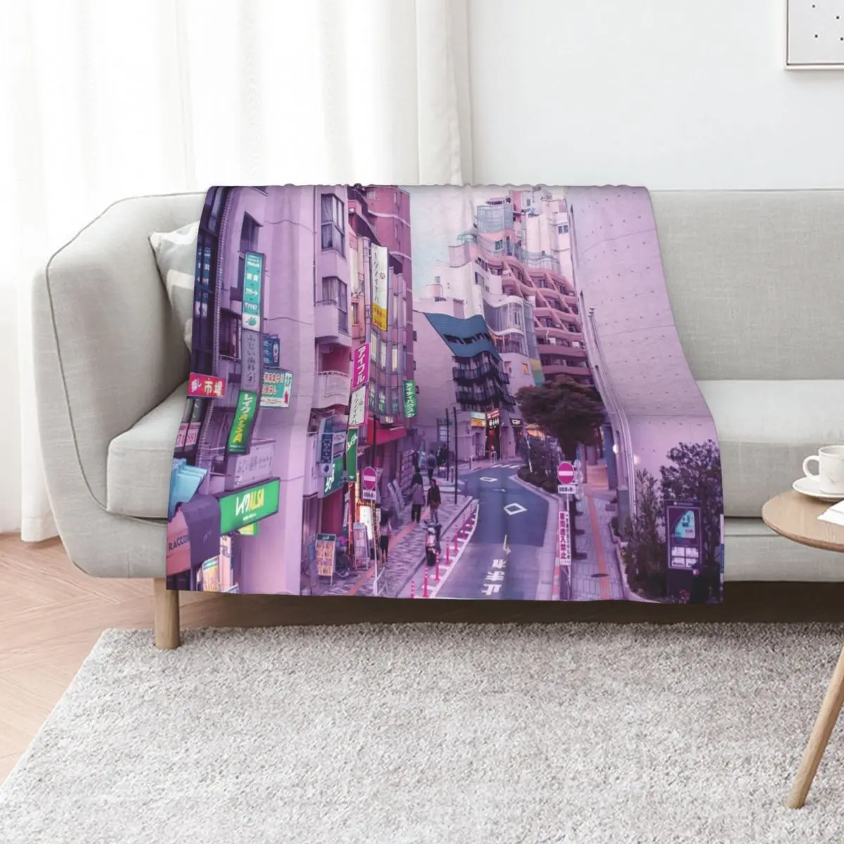 Rosa ciudad Pop estética Tokio Japón cartel Vaporwave lofi moody vibe manta de tiro Camping en movimiento mantas gruesas de lujo