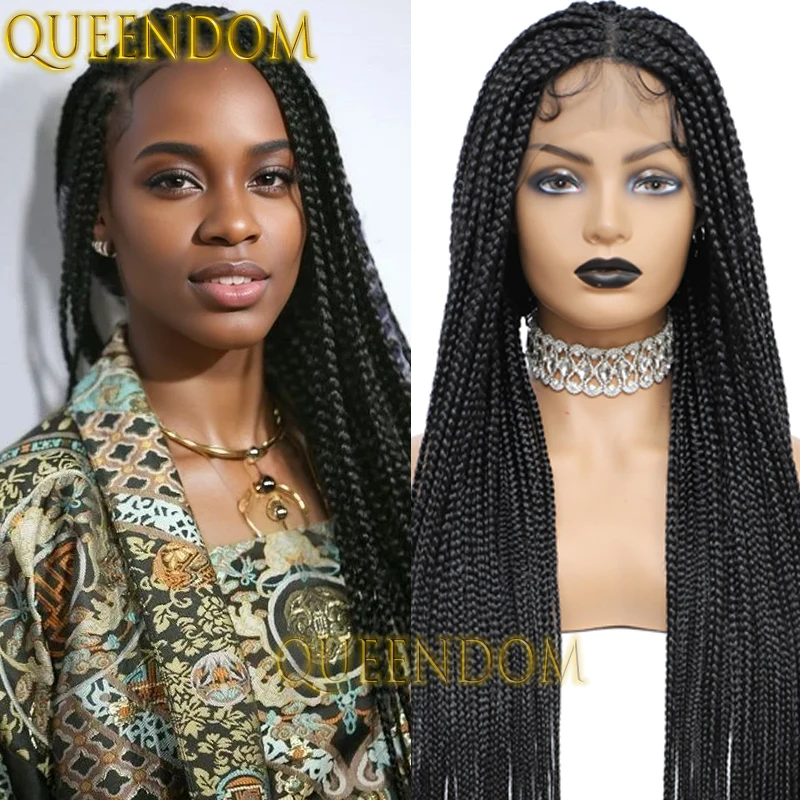 합성 브레이드 여신 가발, 풀 레이스 마이크로 크로셰 박스, 매듭 없는 콘로우 플리츠, 아프리카 여성용 브레이드 가발, 36 인치