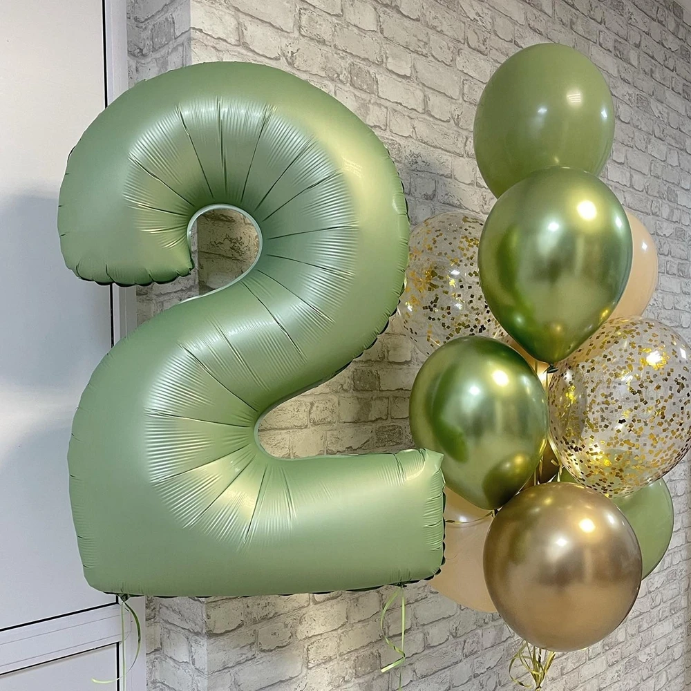 32/40inch Vintage Green Number Balloon With Retro Green Balloons Set for Happy Birthday Party Decorations Baby Shower Supply