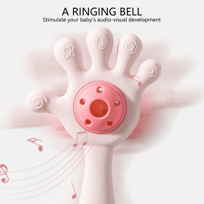 لعبة عضاضة للأسنان محمولة باليد على شكل راحة اليد الإبداعية لعبة هزاز تعليمية تعزز التطور السمعي والتسنين 15UB #5