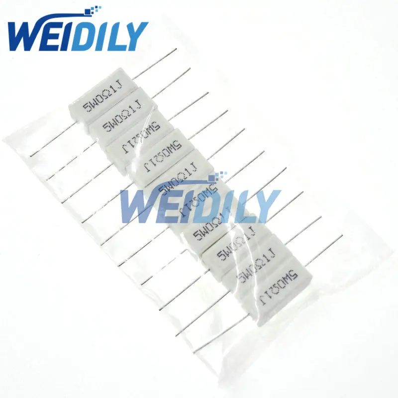 5PCS 5W 5% Cement Resistor Power Resistance 0.1 ~ 10K 0.1R 0.5R 1R 10R 100R 0.22 0.33 0.5 1 2 5 8 10 15 20 25 30 100 1K 10K ohm