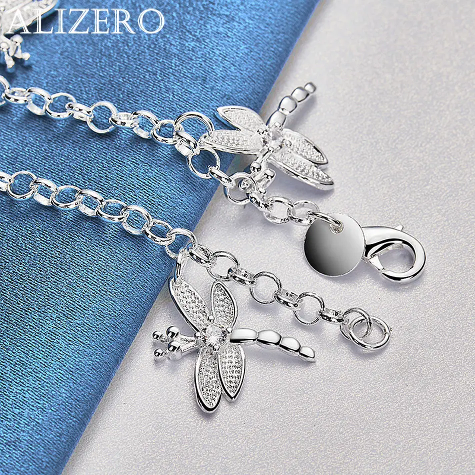 ALIZERO 925 Sterling Silver Bracelet Crystal Zircon Dragonflys Charms Bracelets For Women Fashion Wedding Party Jewelry Gifts