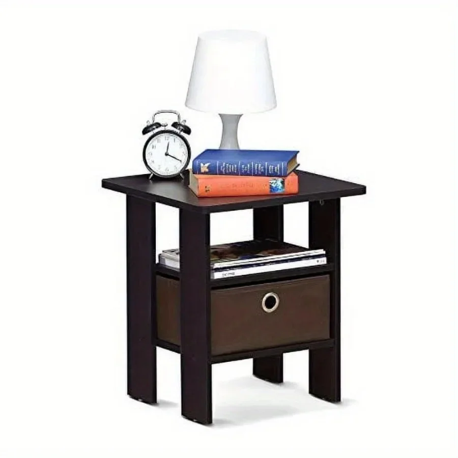

Dark Walnut Solid Wood Side Table with Drawers, Modern End Table with Storage for Living Room & Bedroom, Nightstand