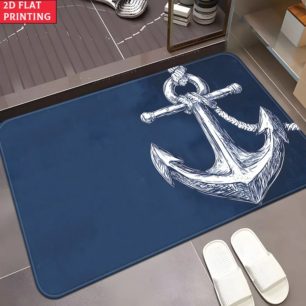 Nautical Anchor Doormat Marine Sketch Print Non-Slip Microfiber Rug for Entryway Living Room Home Decor