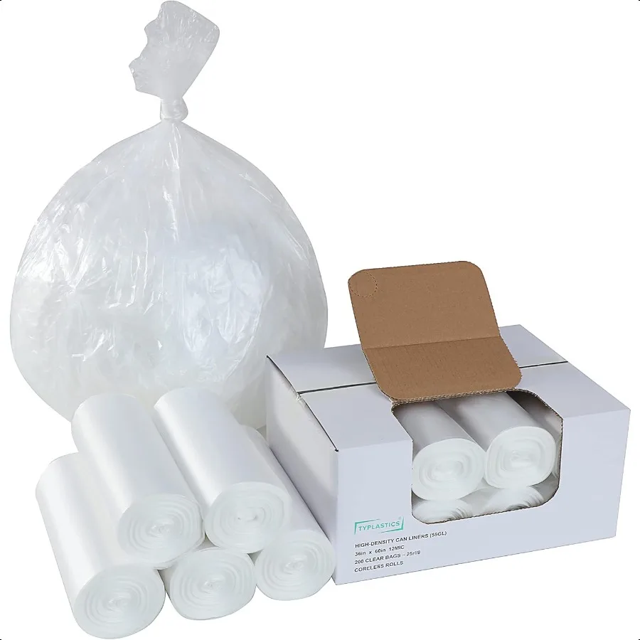 

55 Gallon Clear Trash Can Liners 36 x 60 High Density Garbage Bags Case of 200 Multipurpose for Office Outdoor Recycling Indust