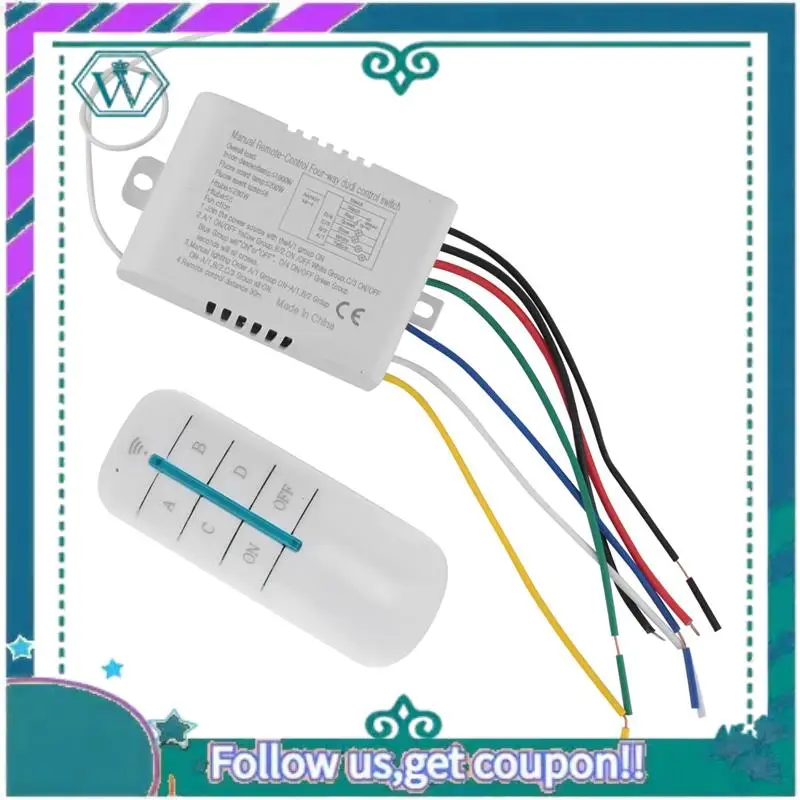 Upgraded 6X 4 Way Light Lamp Digital Wireless Remote Control Switch ON/OFF 220V